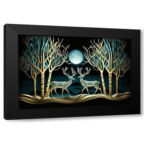 Mid Century Deer 3 Black Modern Wood Framed Art Print with Double Matting by Heere, Ray