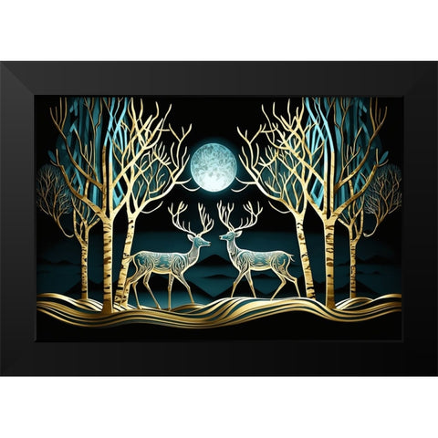 Mid Century Deer 3 Black Modern Wood Framed Art Print by Heere, Ray
