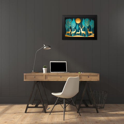 Mid Century Deer 4 Black Modern Wood Framed Art Print by Heere, Ray