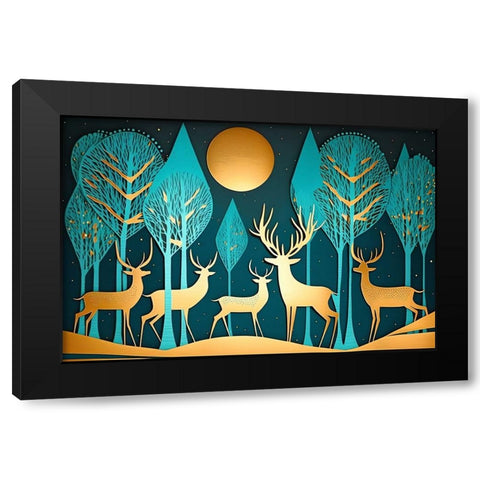 Mid Century Deer 4 Black Modern Wood Framed Art Print with Double Matting by Heere, Ray