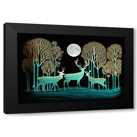 Mid Century Deer 7 Black Modern Wood Framed Art Print with Double Matting by Heere, Ray