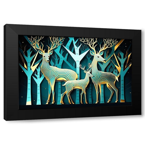Mid Century Deer 9 Black Modern Wood Framed Art Print with Double Matting by Heere, Ray