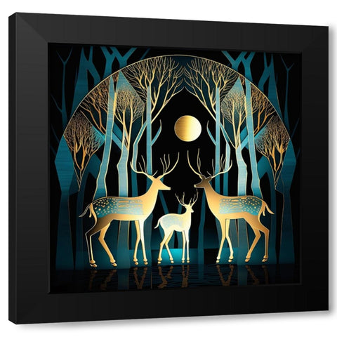 Mid Century Deer 13 Black Modern Wood Framed Art Print with Double Matting by Heere, Ray