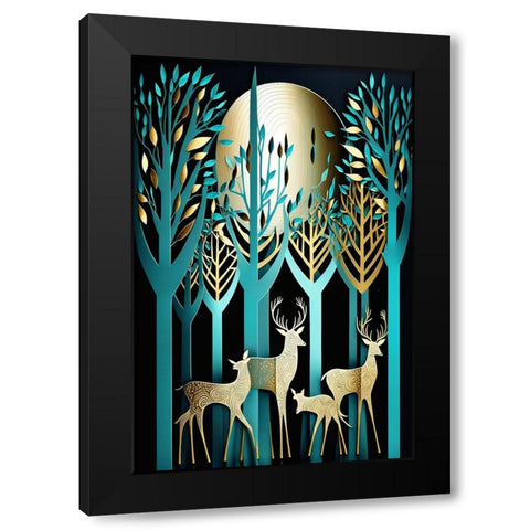 Mid Century Deer 19 Black Modern Wood Framed Art Print with Double Matting by Heere, Ray