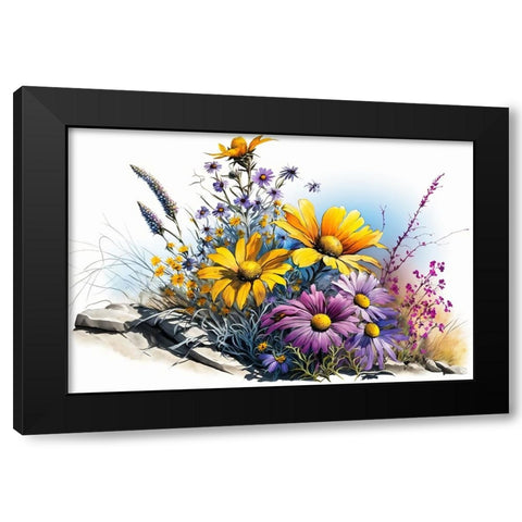Watercolor Wildflowers 2 Black Modern Wood Framed Art Print by Heere, Ray