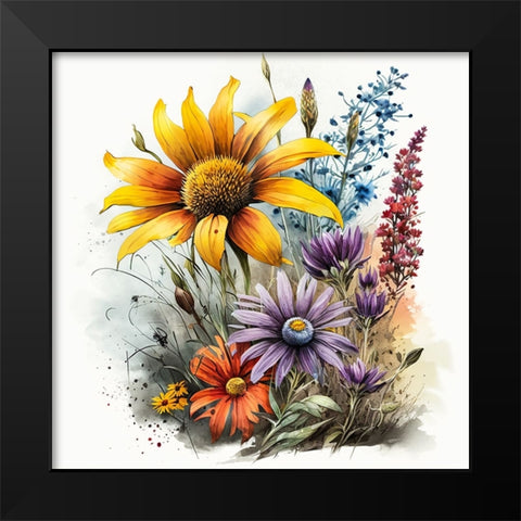 Watercolor Wildflowers 11 Black Modern Wood Framed Art Print by Heere, Ray