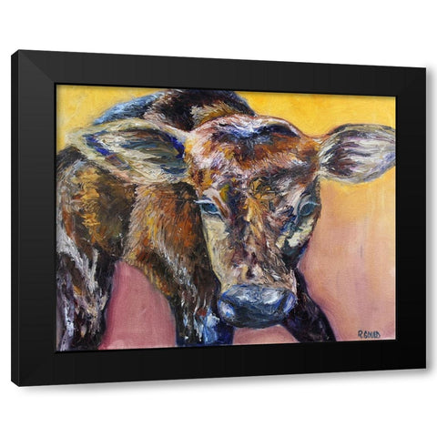 First Calf of the Year Black Modern Wood Framed Art Print by Gould, Renee