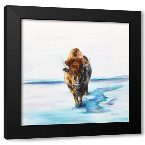 Snowman Black Modern Wood Framed Art Print with Double Matting by Gould, Renee