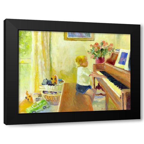 Grant Playing The Piano Black Modern Wood Framed Art Print by Wallich, Richard