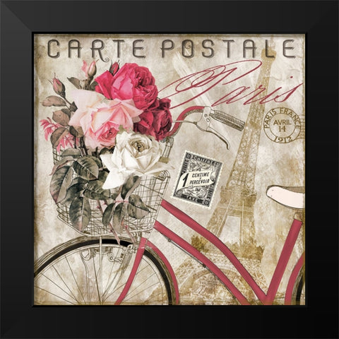 Postale Paris I Black Modern Wood Framed Art Print by Sasha