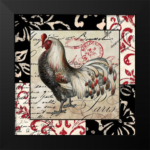 Europa White And Gray Rooster Black Modern Wood Framed Art Print by Sasha