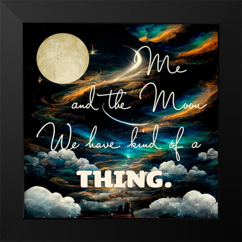 Me and the Moon Black Modern Wood Framed Art Print by Sasha