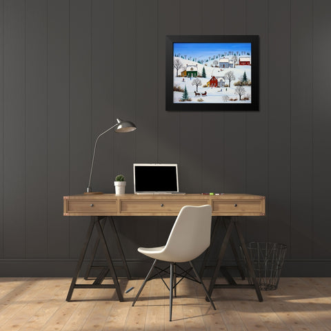Country Neighbours Black Modern Wood Framed Art Print by Mark, Sharon