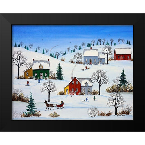 Country Neighbours Black Modern Wood Framed Art Print by Mark, Sharon
