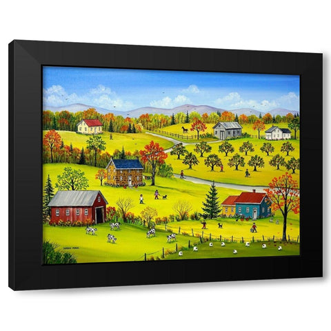 Farm Kids in the Fall Black Modern Wood Framed Art Print with Double Matting by Mark, Sharon