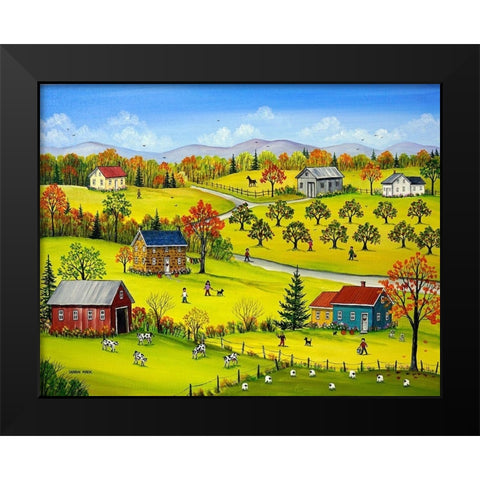 Farm Kids in the Fall Black Modern Wood Framed Art Print by Mark, Sharon