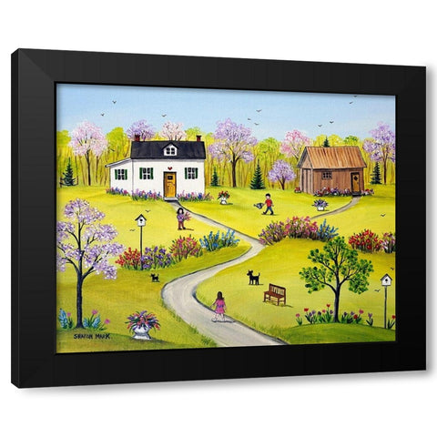 Flower Garden Black Modern Wood Framed Art Print by Mark, Sharon
