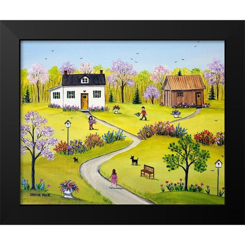 Flower Garden Black Modern Wood Framed Art Print by Mark, Sharon