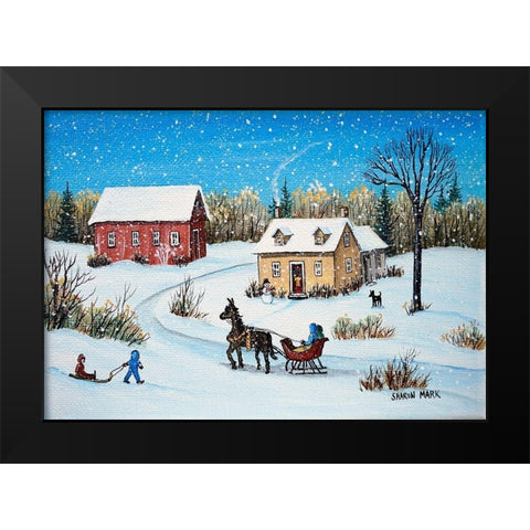 Horse and Sleigh Black Modern Wood Framed Art Print by Mark, Sharon
