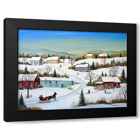 Little Country Village Black Modern Wood Framed Art Print with Double Matting by Mark, Sharon