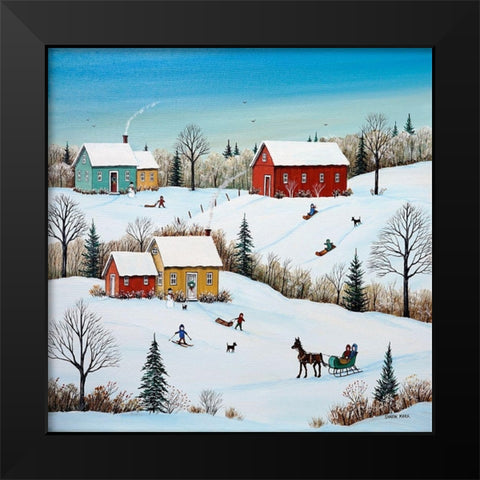 We Love Snow Black Modern Wood Framed Art Print by Mark, Sharon