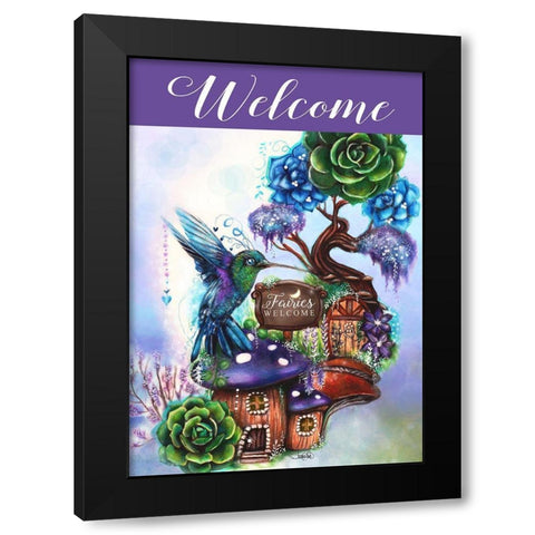 Fairies Welcome - Garden Whimsiez -  Garden Flag Design 2 Black Modern Wood Framed Art Print by Sheena Pike Art