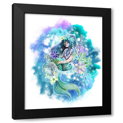 Aqua Mermaid Black Modern Wood Framed Art Print with Double Matting by Sheena Pike Art