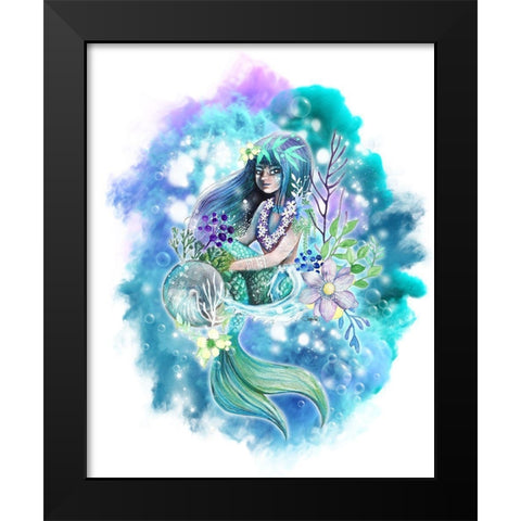 Aqua Mermaid Black Modern Wood Framed Art Print by Sheena Pike Art