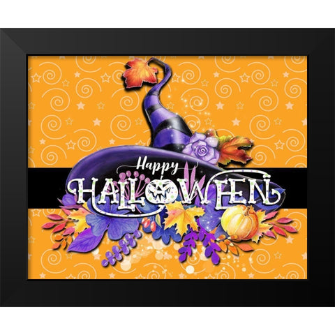 Happy Halloween Sign - Witch Hat Black Modern Wood Framed Art Print by Sheena Pike Art