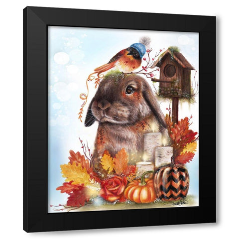 Autumn Greetings Bunny - with Background Black Modern Wood Framed Art Print with Double Matting by Sheena Pike Art