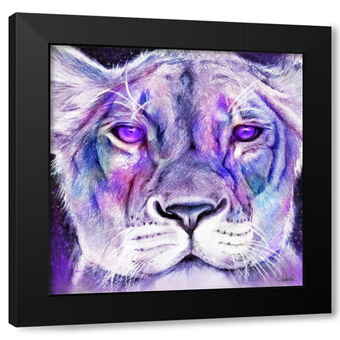 Purple Majestic Lion Black Modern Wood Framed Art Print by Sheena Pike Art