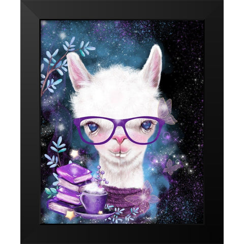 Tea and Books Llama Black Modern Wood Framed Art Print by Sheena Pike Art