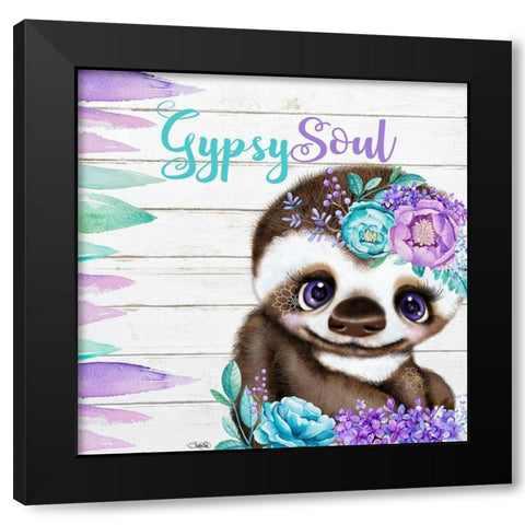 Boho Sloth Gypsy Soul Black Modern Wood Framed Art Print with Double Matting by Sheena Pike Art