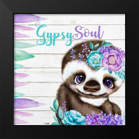 Boho Sloth Gypsy Soul Black Modern Wood Framed Art Print by Sheena Pike Art