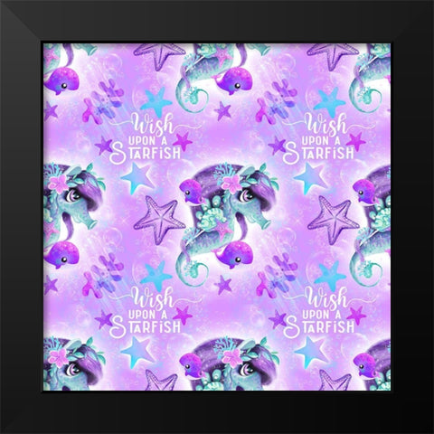 Wish Upon A Starfish Pattern Black Modern Wood Framed Art Print by Sheena Pike Art