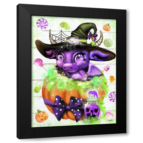 Witchy Halloween Dragon Black Modern Wood Framed Art Print with Double Matting by Sheena Pike Art