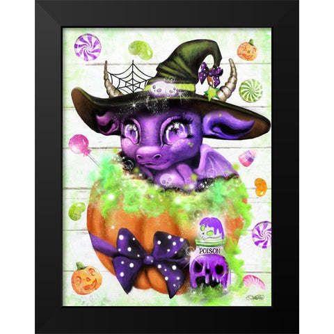 Witchy Halloween Dragon Black Modern Wood Framed Art Print by Sheena Pike Art