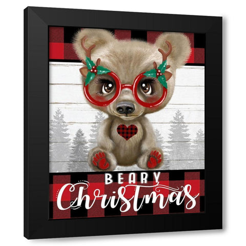 Beary Christmas Black Modern Wood Framed Art Print by Sheena Pike Art