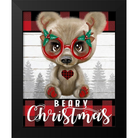 Beary Christmas Black Modern Wood Framed Art Print by Sheena Pike Art