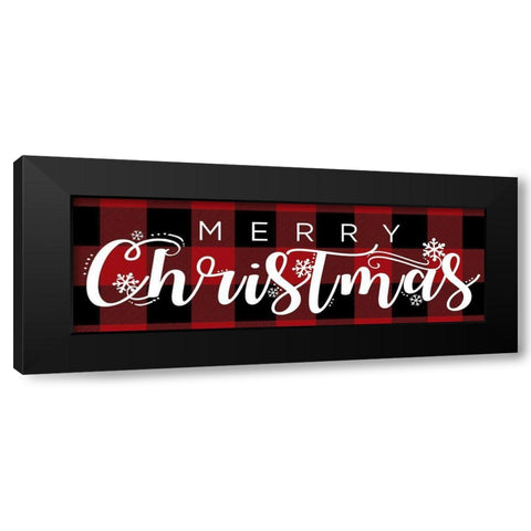 Merry Christmas Red Plaid Black Modern Wood Framed Art Print by Sheena Pike Art