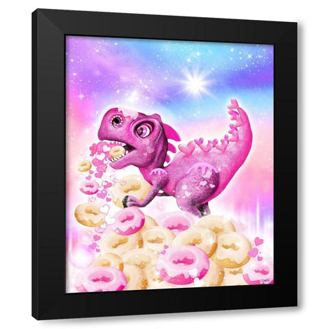 Dino Donut Galaxy Black Modern Wood Framed Art Print by Sheena Pike Art