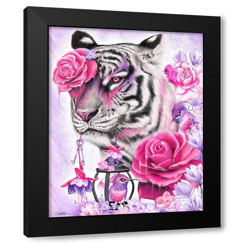 Fuschia Tiger Black Modern Wood Framed Art Print with Double Matting by Sheena Pike Art