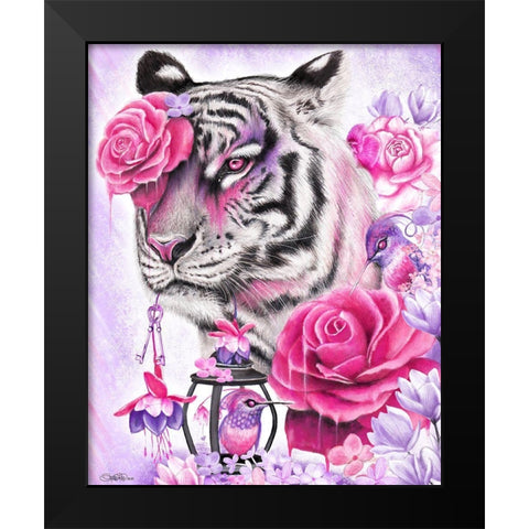 Fuschia Tiger Black Modern Wood Framed Art Print by Sheena Pike Art