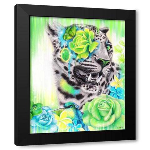 AquaLime Leopard Black Modern Wood Framed Art Print with Double Matting by Sheena Pike Art