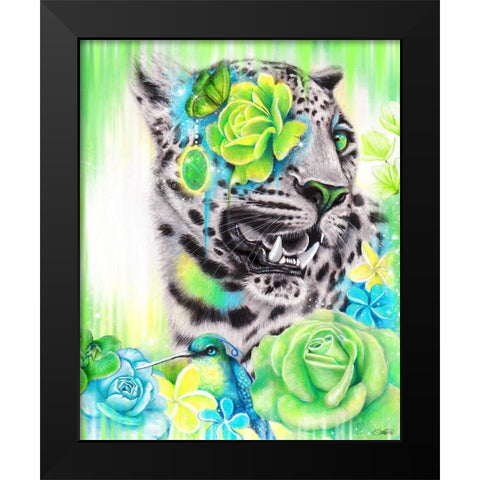 AquaLime Leopard Black Modern Wood Framed Art Print by Sheena Pike Art