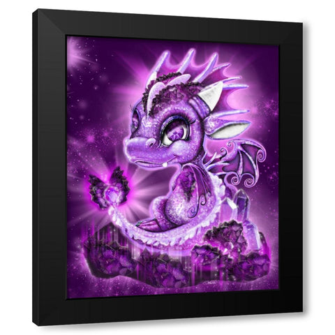 February - Amethyst - Birthstone Lil Dragonz Black Modern Wood Framed Art Print with Double Matting by Sheena Pike Art