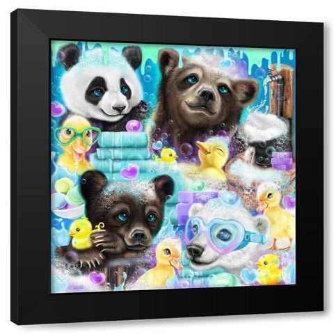 Scrub a Dub Cubs Black Modern Wood Framed Art Print by Sheena Pike Art