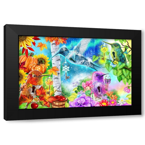 Changing Seasons Humming Birds Black Modern Wood Framed Art Print by Sheena Pike Art
