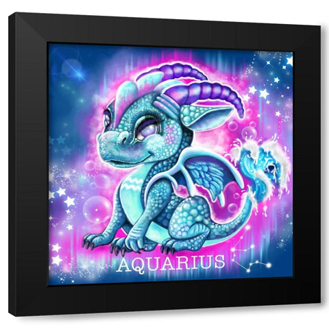 Zodiac Lil Dragonz Aquarius Black Modern Wood Framed Art Print by Sheena Pike Art
