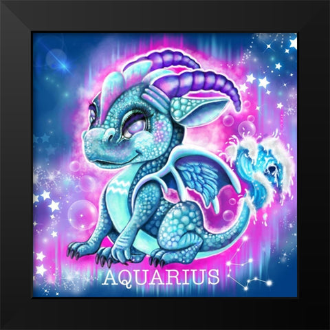 Zodiac Lil Dragonz Aquarius Black Modern Wood Framed Art Print by Sheena Pike Art